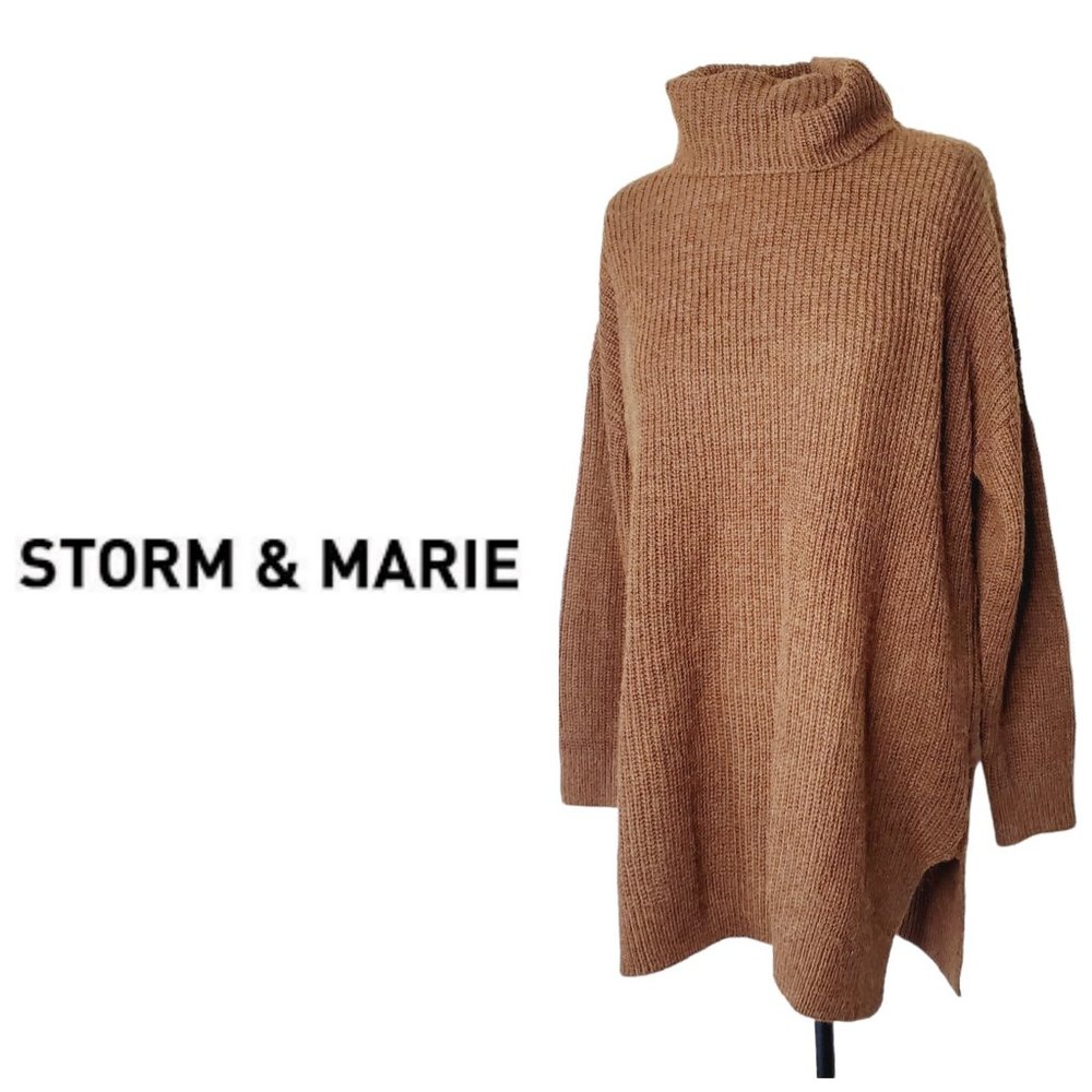 Storm & Marie Sweater Oversized Scandinavian Alpaca Wool Turtleneck Brown S